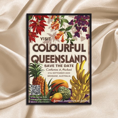 Queensland Wedding Travel Poster Style QR Code  Save The Date