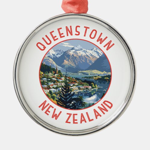 Queenstown New Zealand Retro Distressed Circle Metal Ornament