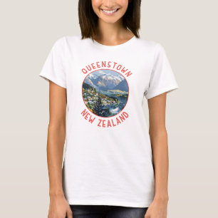 Queenstown New Zealand Retro Distressed Circle T-Shirt