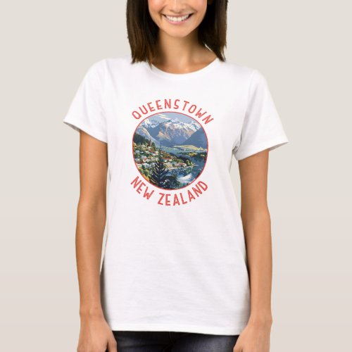 Queenstown New Zealand Retro Distressed Circle T_Shirt