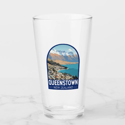 Queenstown New Zealand Travel Art Vintage Glass