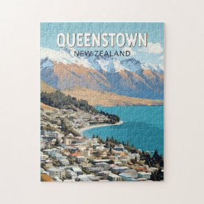 Queenstown New Zealand Travel Art Vintage Jigsaw Puzzle