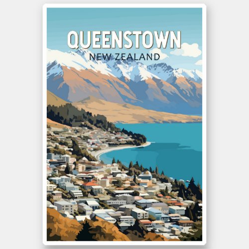 Queenstown New Zealand Travel Art Vintage Sticker