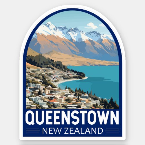 Queenstown New Zealand Travel Art Vintage Sticker