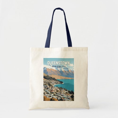 Queenstown New Zealand Travel Art Vintage Tote Bag