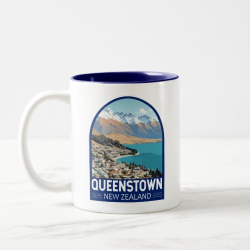 Queenstown New Zealand Travel Art Vintage Two_Tone Coffee Mug