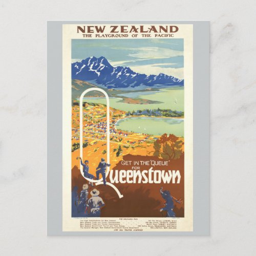 Queenstown New Zealand Vintage Travel Postcard