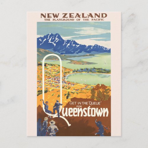 Queenstown New Zealand Vintage Travel Postcard