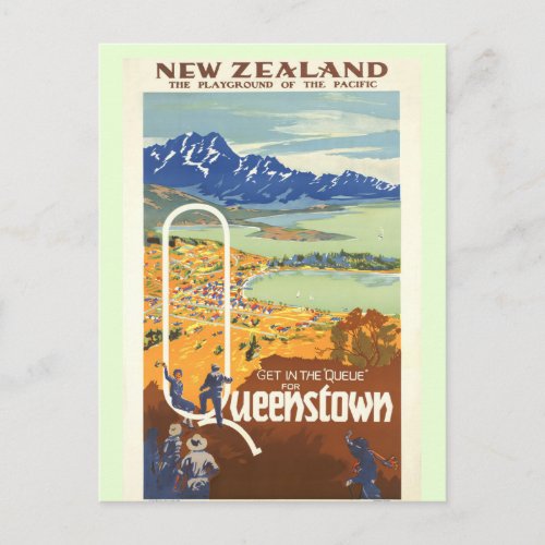 Queenstown New Zealand Vintage Travel Postcard