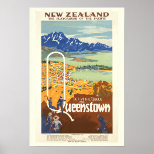 Queenstown, New Zealand Vintage Travel Poster