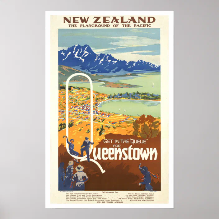Vintage Travel  advert New Zealand  Queenstown Poster reproduction.