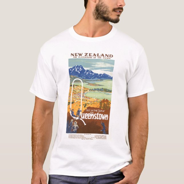 Queenstown, New Zealand Vintage Travel T-Shirt (Front)