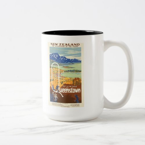 Queenstown New Zealand Vintage Travel Two_Tone Coffee Mug