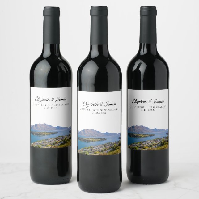 Queenstown Wedding New Zealand Favor Wine Label (Bottles)