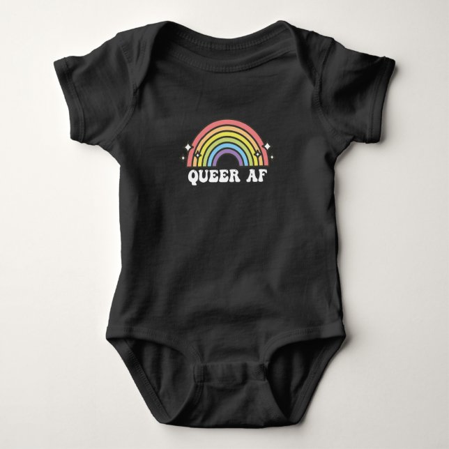 Queer AF Gay Pride Lesbian Trans Bisexual LGBTQ Baby Bodysuit (Front)