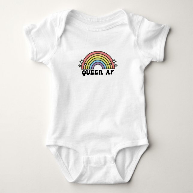 Queer AF Gay Pride Lesbian Trans Bisexual LGBTQ Baby Bodysuit (Front)