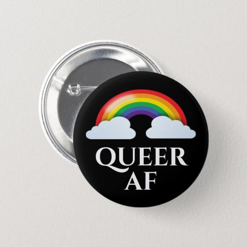 Queer AF rainbow and clouds Button