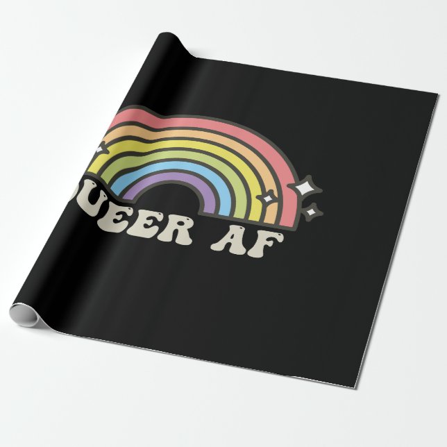 Queer AF Rainbow Gay Lesbian Trans Bisexual LGBTQ  Wrapping Paper (Unrolled)