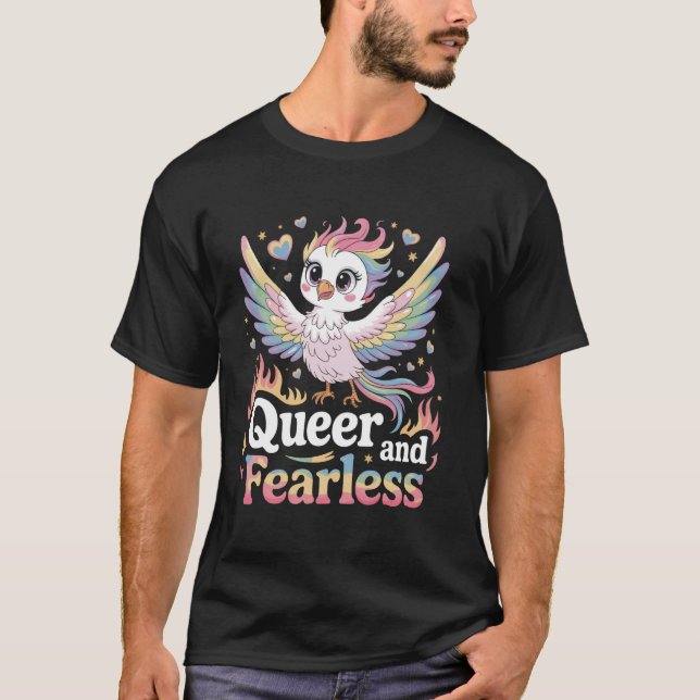 Queer and Fearless Phoenix Pride T-Shirt (Front)