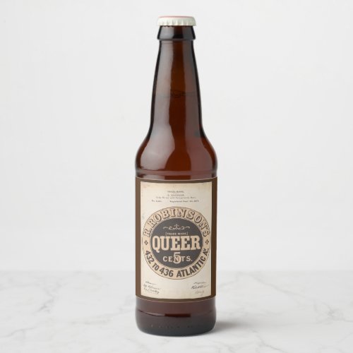Queer brand Soda Water and Temperance Beer Vintage Beer Bottle Label