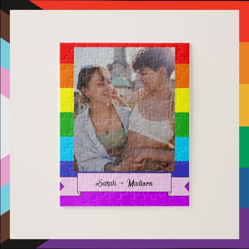 Queer Couple rainbow flag gay LGBTQIAwlw mlm enby Jigsaw Puzzle