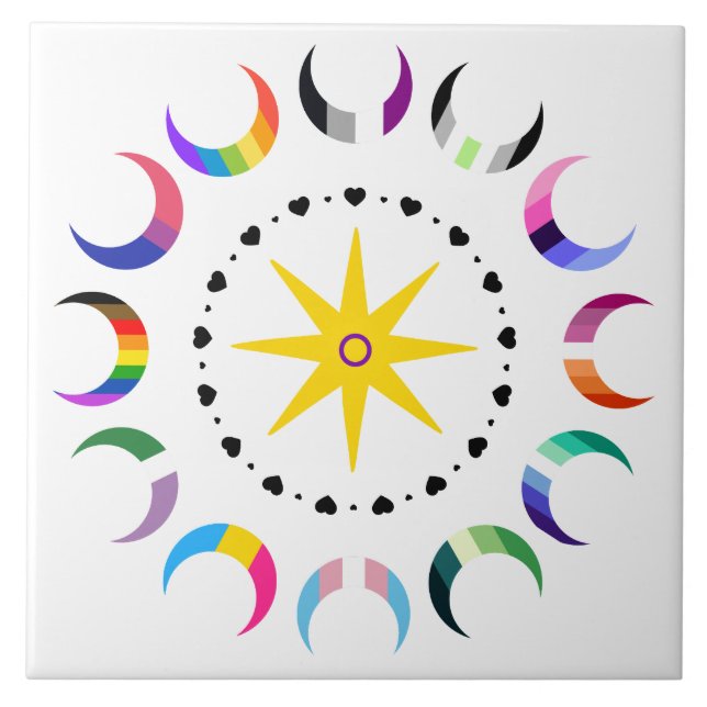 Queer Crescent Pride Moons Ceramic Tile (Front)