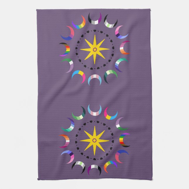 Queer Crescent Pride Moons Kitchen Towel (Vertical)