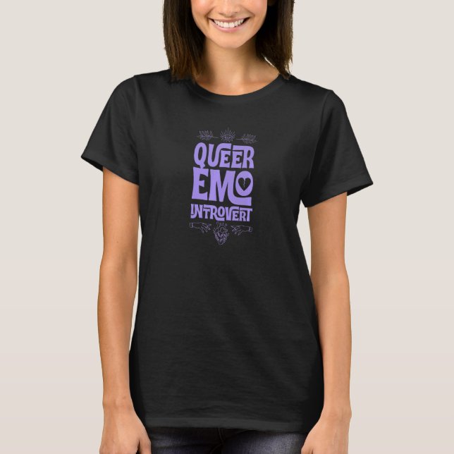 Queer Emo Introvert Trendy Gay Pride Mystical Goth T-Shirt (Front)