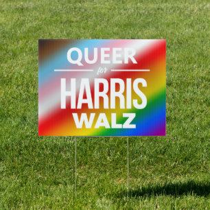 Queer for Harris Walz Sign