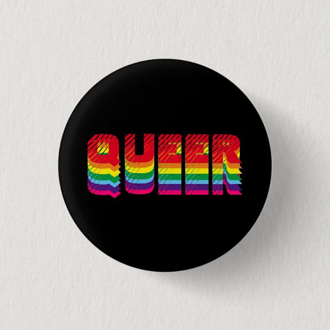 Queer gay pride lgbtq rainbow retro typography  button (Front)