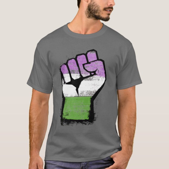 Queer / Genderqueer Pride Fist T-Shirt (Front)