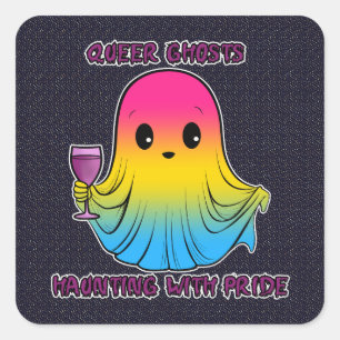 Queer Ghosts, Ghost in Pansexual Flag Colors Square Sticker