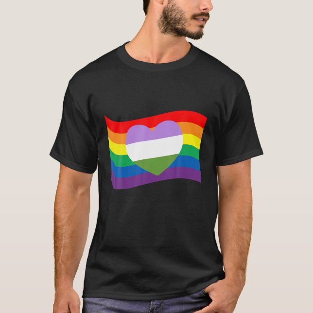 Queer Heart LGBTQ Gay Rights Proud Pride Rainbow T-Shirt (Front)