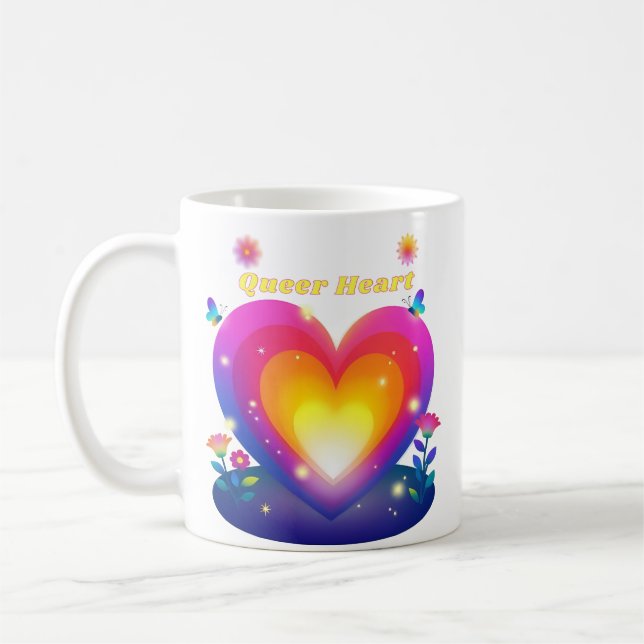 Queer Heart Rainbow Design Coffee Mug (Left)