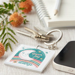 Queer Joy Always LGBTQ Pride Rainbow Moon Cute  Keychain