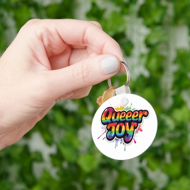Queer Joy Rainbow Pride Typography – LGBTQ+ Quotes Keychain (Hand)
