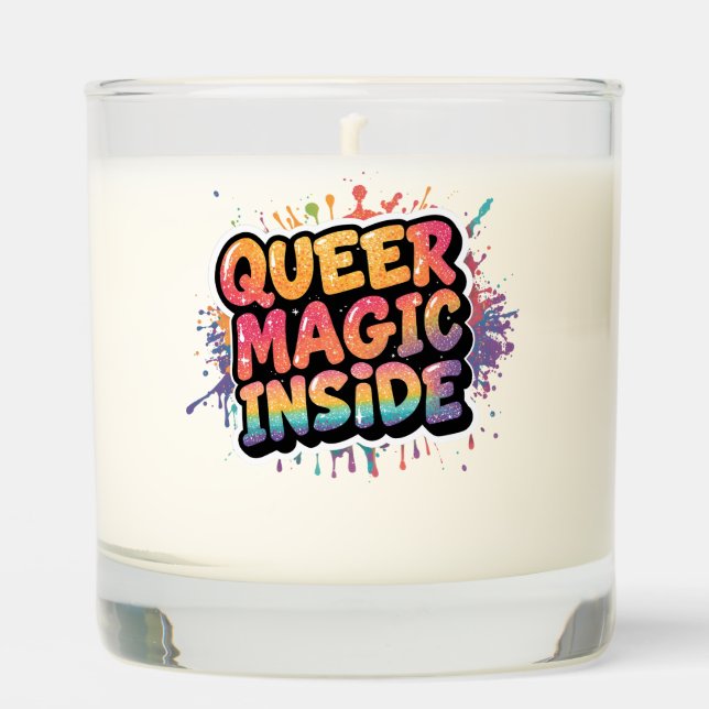 Queer Magic Inside  LGBTQ Pride Quote Design Scented Candle (Front)