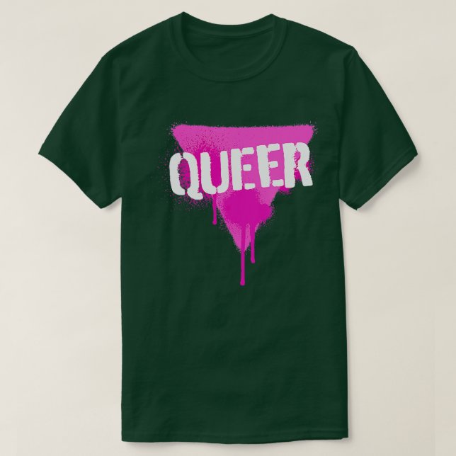 Queer Pink Triangle In Punk Spray Paint Stencil St T-Shirt (Design Front)