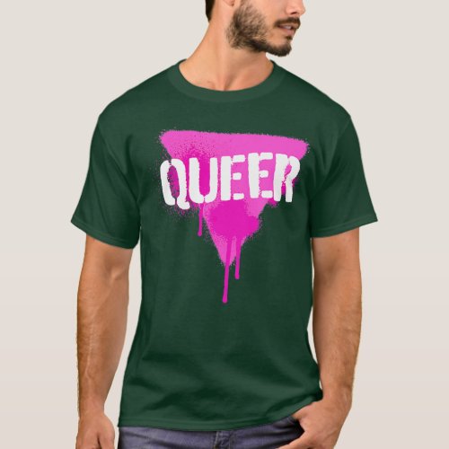 Queer Pink Triangle In Punk Spray Paint Stencil St T_Shirt