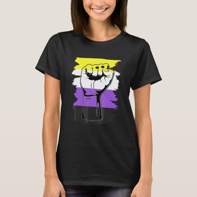 Queer Proud Non Binary Pride Fist Third Gender Equ T-Shirt (Front)