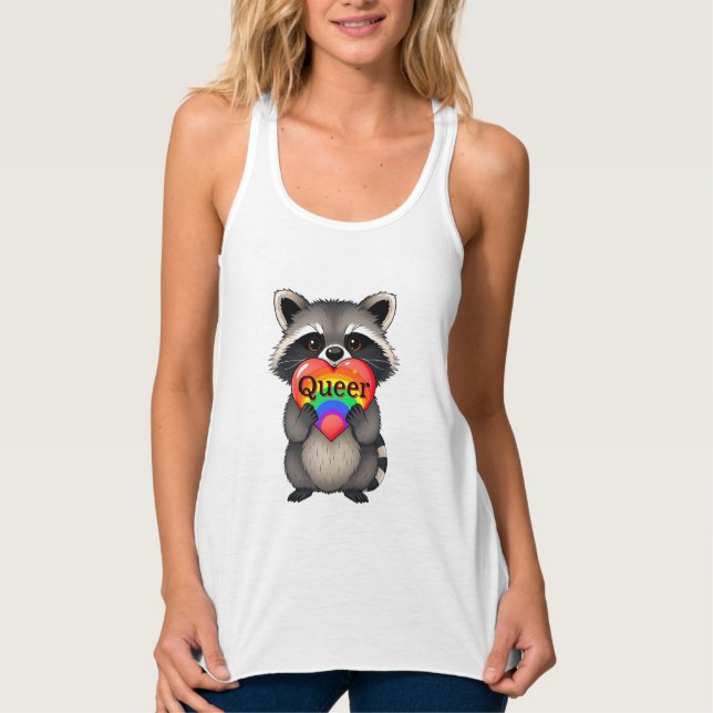 Queer | Raccoon with Rainbow Heart Tank Top (Front)