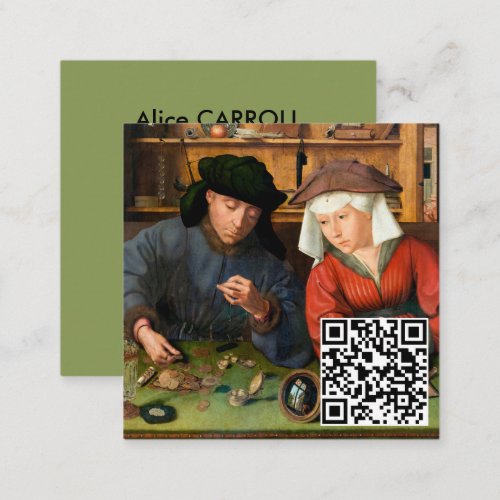Quentin Matsys _ Moneylender  His Wife _ QR Code Square Business Card
