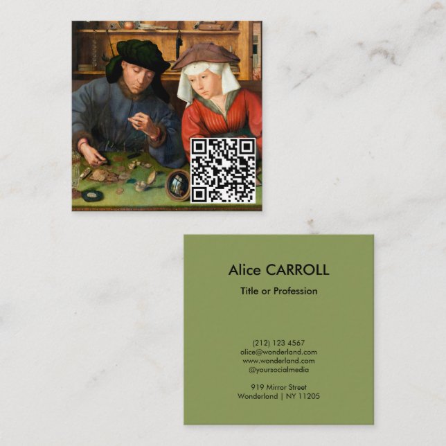 Quentin Matsys - Moneylender & His Wife - QR Code Square Business Card (Front/Back)