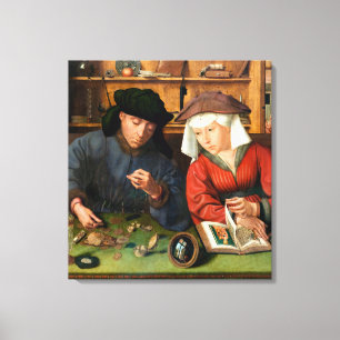 Quentin Matsys - The Moneylender and His Wife Canvas Print