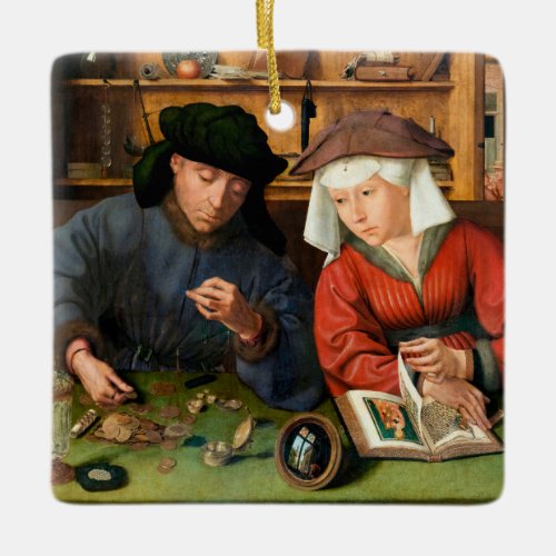 Quentin Matsys _ The Moneylender and His Wife Ceramic Ornament