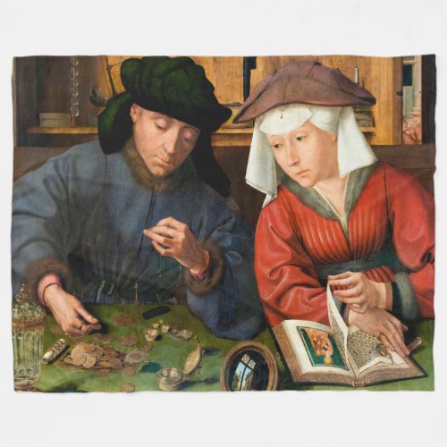 Quentin Matsys _ The Moneylender and His Wife Fleece Blanket