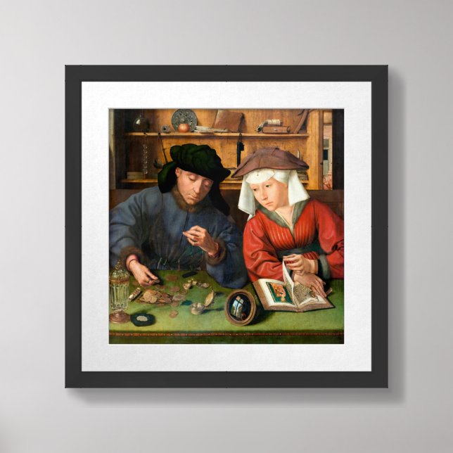 Quentin Matsys - The Moneylender and His Wife Framed Art (Framed Front)