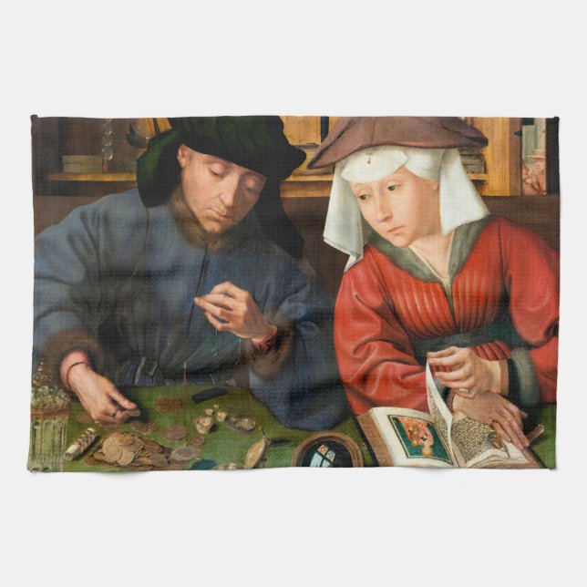 Quentin Matsys - The Moneylender and His Wife Kitchen Towel (Horizontal)