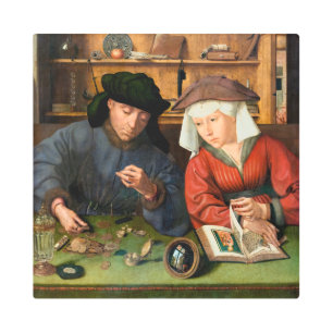 Quentin Matsys - The Moneylender and His Wife Metal Print