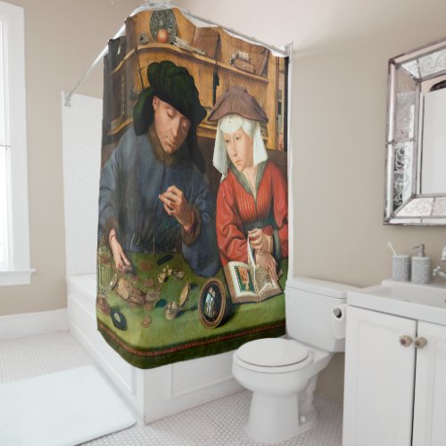 Quentin Matsys _ The Moneylender and His Wife Shower Curtain